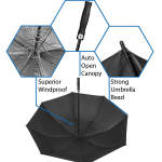Parapluie 68" noir/rouge de golf auto. à double toit AXGLO avec protection UV